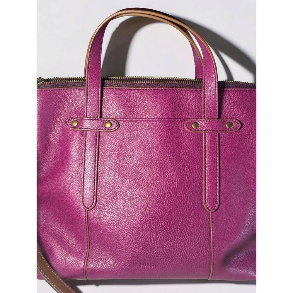 Fossil Felicity Satchel Tote Fuchsia Pink Leather Crossbody Handbag Hardware Nw - Picture 4 of 14
